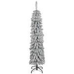 HOMCOM 5ft Snow-Flocked Artificial Christmas Tree, Slim Pencil Xmas Tree with 301 Realistic Branches, Metal Base, Green
