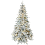 HOMCOM 7ft Prelit Flocked Christmas Tree, Downswept Hinged Xmas Tree with LED Lights, 8 Modes, Daily Timer, Remote