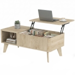 HOMCOM 40" Fluted Lift Top Coffee Table with Storage, Mid-Century Coffee Table with Hidden Compartment, Open Shelf, Oak