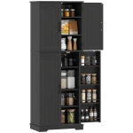 HOMCOM Tall Pantry Cabinet, 64" Storage Cabinet with Adjustable Shelves and 8 Door Spice Racks for Kitchen, Dining Room, Black