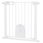 PawHut 30"-32" Extra Wide Pet Gate Barrier with Small Door, 30"H Dog Gate with Safety Gate Barrier, Stair Pressure Fit, White