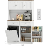 HOMCOM 68" Pantry Cabinet with Charging Station, Storage Cabinet with Microwave Stand, 10 Gallon Trash Can Cabinet, White