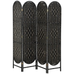 HOMCOM Bohemian Privacy Screen, Folding Room Divider with 4 Panels and Arched Top for Bedroom Living Room Office, Black