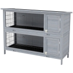 PawHut 2 Tier Wooden Rabbit Hutch Bunny Pet House Wooden Coop Run, Grey