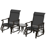 Outsunny 3PCs Gliding Rocking Chair & Bistro Tea Table Set, Black