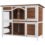 PawHut Two-Tier Wooden Rabbit Hutch with Openable Roof, Slide-Out Tray