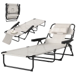 Outsunny Folding Lounge Chair w/ Reclining Back, Cream White