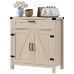 HOMCOM Modern Farmhouse Sideboard with Storage, Buffet Cabinet with 2 Barn Doors and Drawer for Dining Room, White Oak