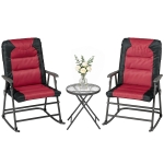 Outsunny 3pc Patio Foldable Rocking Chair Set, Outdoor Rocking Chairs and Table Bistro Set w/ Padded Seat, Headrest, Backrest for park, backyard, garden, Red