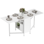 HOMCOM Multi-use Foldable Table with Hideaway Shelves, Drop Leaf Table for Kitchen, Dining, Study and Office, White