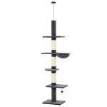 PawHut Floor-to-Ceiling Cat Tree 88.6"-100.4" Adjustable, 5-Level Cat Tower with Hammock, 3 Sisal Scratching Posts, Toy Ball