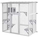 PawHut Large Outdoor Catio with Weatherproof Roof, Bridge, Resting Box, Platforms, White