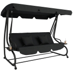 Outsunny 3-Seat Outdoor Patio Swing Chair, Converting Flatbed, Outdoor Swing Glider with Adjustable Canopy, Black