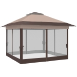 Outsunny 12' x 12' Foldable Pop-up Party Tent Instant Canopy Sun Shade Gazebo Shelter with Steel Frame, Khaki