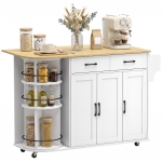 HOMCOM 53" Kitchen Island with Power Outlet and Drop Leaf, Kitchen Cart on Wheels with 360° Rotating Rack, White