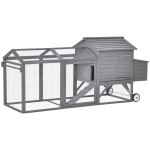 PawHut 96.5" Chicken Coop Wooden Hen House Poultry Cage Pen Portable with Wheels and Nesting Box, Chicken Cage for Backyard Outdoor, Gray