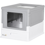 PawHut Fully Enclosed Cat Litter Box with Front Entry and Top Exit, Plastic, Gray & White