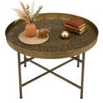 HOMCOM Coffee Table for Living Room, 24" Round Center Table with Hammered Tray Top and Metal Frame for Bedroom, Gold