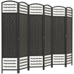 HOMCOM 6 Panel Folding Room Divider Portable Privacy Screen Wave Fiber Room Partition for Home Office Black