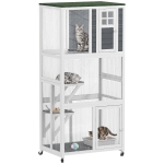 PawHut 74" Wooden Catio Outdoor Cat Enclosure Weatherproof & Wheeled, Outside Cat House with High Weight Capacity, Kitten Cage Condo, White