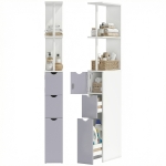 HOMCOM 54" Tall Bathroom Storage Cabinet, Freestanding Linen Tower with 2-Tier Shelf and Drawers, Narrow Side Floor Organizer, White