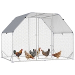 PawHut Chicken Run Outdoor, Galvanized Large Metal Chicken Coop Cage, Walk-in Enclosure Poultry Hen Run House Playpen Rabbit Hutch with Flat Roof, Cover, 9.2'x6.2'x6.5', Silver