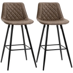 HOMCOM PU Leather Counter Height Bar Chairs Set of 2, 27.75" Bar Stools with Metal Legs for Dining Area, Kitchen Island, Brown