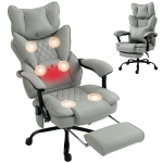 HOMCOM High Back Vibration Massage Office Chair, Heated Reclining PU Leather Computer Chair with Headrest, Gray