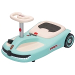 Qaba 12V Electric Wiggle Car with Convertible Steering Wheel Pull Handle, 2 Speed, Music, Lights for 3-5 Years, Light Blue