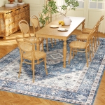 HOMCOM 8x10 Area Rug, Vintage Washable Rug, Non-Slip Floor Carpet for Living Room, Bedroom, Dining Room, Blue