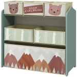 Qaba Toy Storage Organizer with 6 Storage Bins and 3-Tier Bookshelf, Toy Storage Shelf for Bedroom, Animal Design, Green