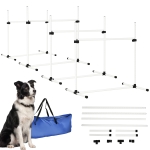 PawHut 4 Piece Dog Agility Training Equipment for Dog Agility Course with Adjustable Height Jump Bars, Included Carry Bag, & Displacing Top Bar, White