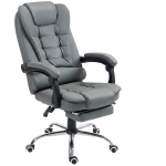 HOMCOM High Back Office Chair PU Leather Executive Office Chair with Retractable Footrest Padded Armrest Grey