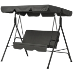 Outsunny 3-Seat Outdoor Patio Swing Chair w/ Cushion, Steel Frame Stand, Adjustable Tilt Canopy for Patio, Garden, Black