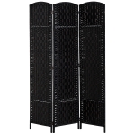 HOMCOM Room Divider 3 Panel, 6FT Tall Folding Privacy Screen, Freestanding Hand-Woven Partition for Room Separation with 360° Hinges, Paper Rope Diamond Weave, Black