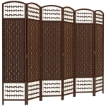 HOMCOM 6 Panel Folding Room Divider Portable Privacy Screen Wave Fiber Room Partition for Home Office Brown