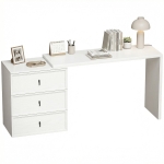 HOMCOM L Shaped Computer Desk Home Office Desk with 3 Drawers White Wood Grain