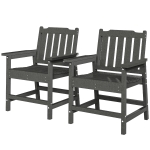 Outsunny 2 Piece All-Weather Patio Chairs, HDPE Patio Dining Chair Set, Heavy Duty Wood-Like Outdoor Furniture, Gray