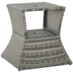 Outsunny Outdoor Side Table with Umbrella Hole, 2 Tier Rattan Wicker End Table with Storage Shelf, All Weather