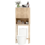 HOMCOM Over The Toilet Storage Shelf with Adjustable Shelf, Open Shelf and Adjustable Bottom Bar, Oak