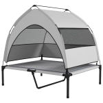PawHut Elevated Dog Bed with Removable Canopy, Portable Outside Raised Pet Cot with Cooling Pad, Storage Bag, 36" x 29.5" x 35"