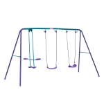 Outsunny Metal Swing Set with Glider, Two S Seats and Adjustable Height, Outdoor Heavy Duty A-Frame Kids Playset Suitable, Purple