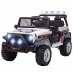 Qaba 12V 2-Seater Ride on Truck Car with Dual Motors, Remote, Soft Start, 4-Wheel Suspension, Lights, Music, USB, Horn, White