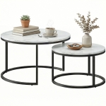 HOMCOM Modern Coffee Table Set of 2, Nesting Side Tables w/ Metal Base for Living Room Bedroom Office Marble White