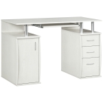HOMCOM 47" Computer Desk with Keyboard Tray and Storage Drawers, Home Office Workstation Table with Storage Shelves, White