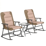 Outsunny 3-Piece Outdoor Foldable Rocking Chair Set, Light Brown