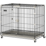 PawHut Dog Crate, 30 Inch Metal Dog Cage with Removable Tray, Lockable Wheels, 2 Doors for Small Medium Breeds, Black