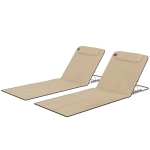 Outsunny 2 Pieces Beach Lounge Chair, Outdoor Folding Chaise Lounge Set w/ Pillow for Sunbath, Snap, Beige
