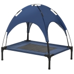 PawHut Elevated Cooling Pet Bed Portable Raised Dog Cot with Canopy for Medium Sized Dogs, Dark Blue