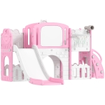 Qaba 7 in 1 Toddler Slide with Basketball Hoop, Climbing Frame, Telescope, Drawing Board, Crawl Tunnel for Ages 1-3, Pink